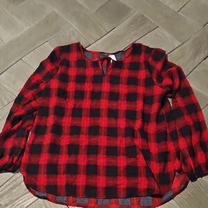 West Kei Red and Black Plaid Blouse